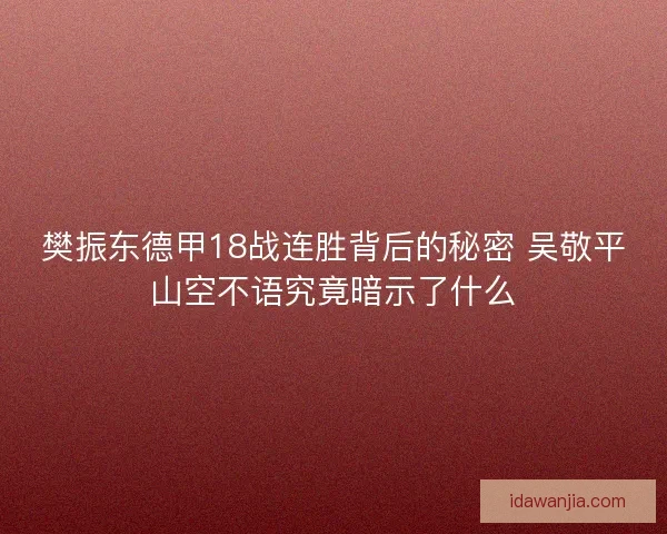樊振东德甲18战连胜背后的秘密 吴敬平山空不语究竟暗示了什么